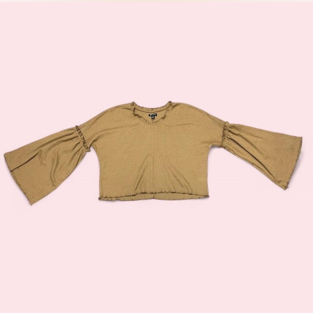Versona Free People Style Waffle Knit Bell Sleeve Crop Top Sienna S